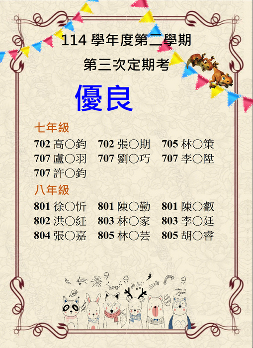 114-2第三次定期考 優良榜