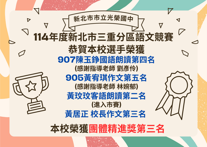 恭賀！114年度新北市三重分區語文競賽本校師生榮獲佳績圖片