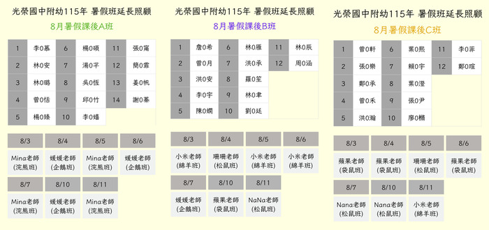 115年度8月暑假課後班名單