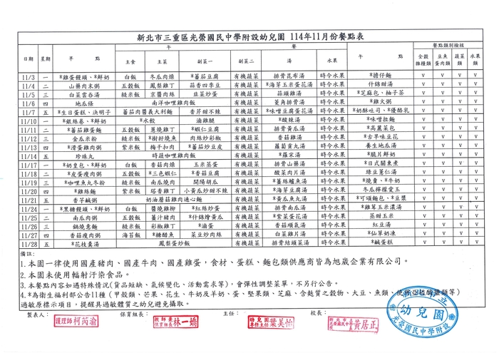 114年十一月份餐點表圖片